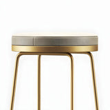 Beige Round Leather Backless Sled Metal Bar Stools Image - 12