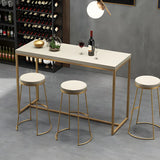 Beige Round Leather Backless Sled Metal Bar Stools Image - 13