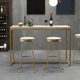 Beige Round Leather Backless Sled Metal Bar Stools Image - 15
