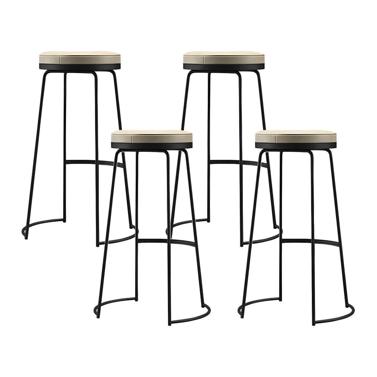 Beige Round Leather Backless Sled Metal Bar Stools Image - 2