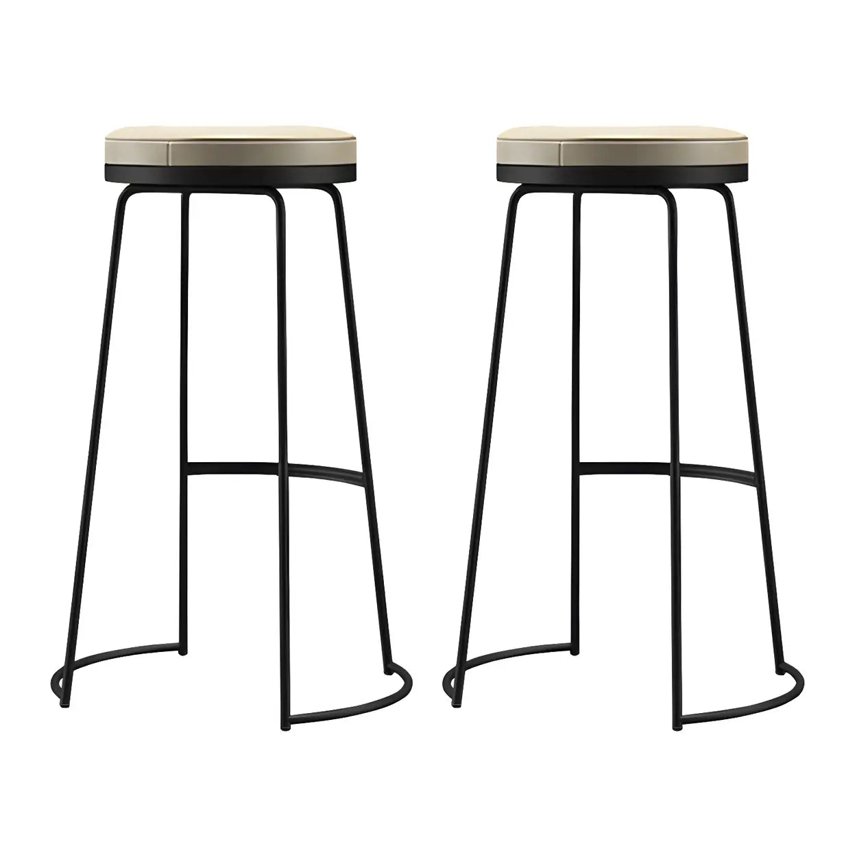 Beige Round Leather Backless Sled Metal Bar Stools Image - 2