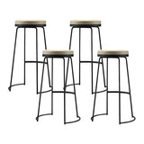 Beige Round Leather Backless Sled Metal Bar Stools Image - 3