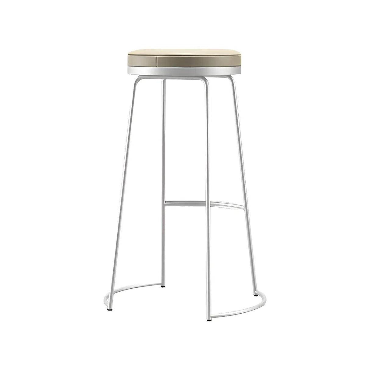 Beige Round Leather Backless Sled Metal Bar Stools Image - 4