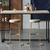 Beige Round Leather Backless Sled Metal Bar Stools Image - 5