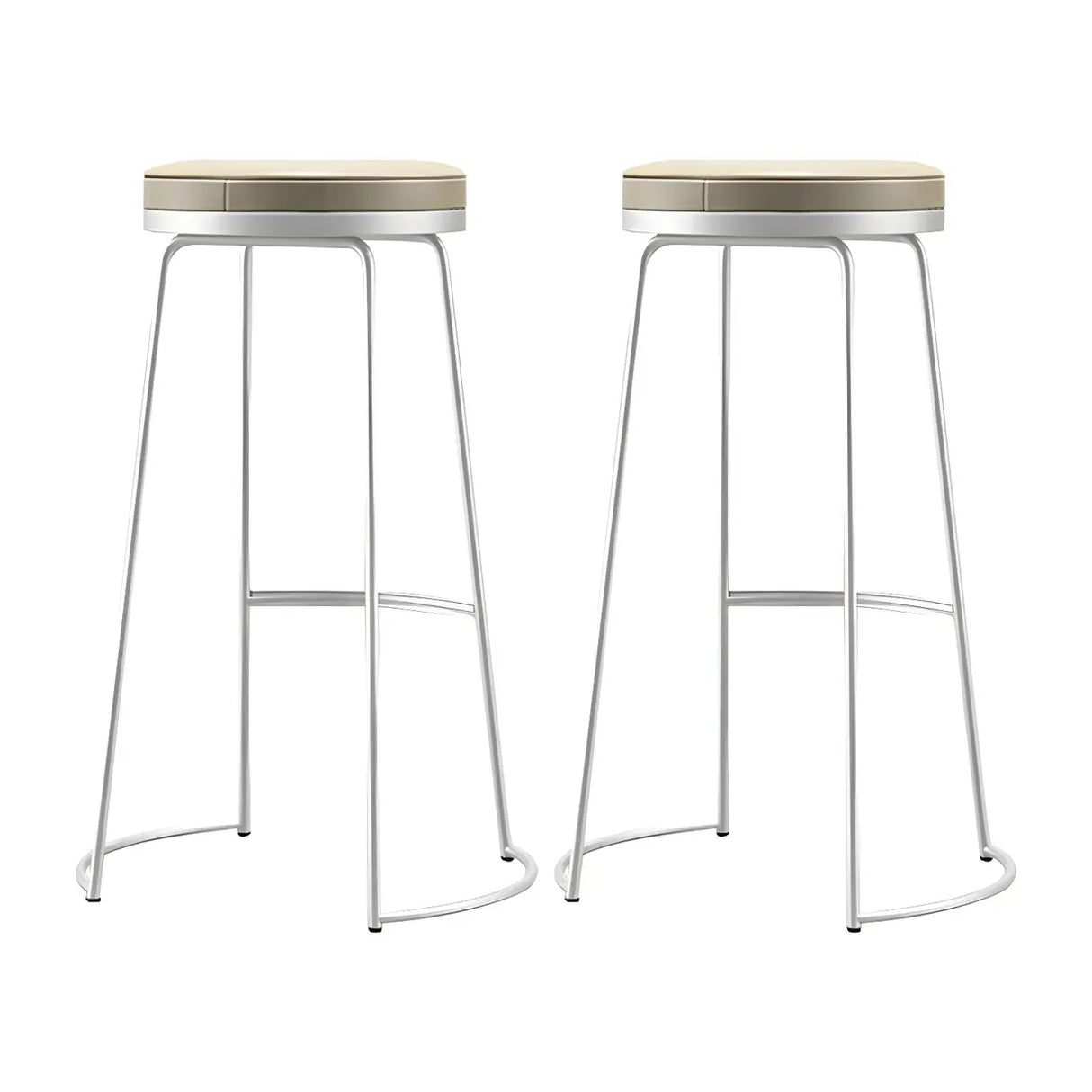 Beige Round Leather Backless Sled Metal Bar Stools Image - 8