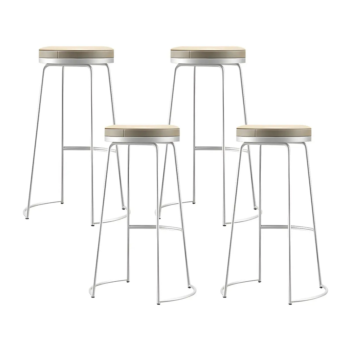 Beige Round Leather Backless Sled Metal Bar Stools Image - 9