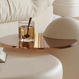 Beige Round Wood Top Pedestal Base Coffee Table Set Image - 14