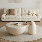Beige Round Wood Top Pedestal Base Coffee Table Set Image - 4