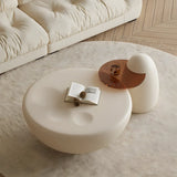 Beige Round Wood Top Pedestal Base Coffee Table Set Image - 6