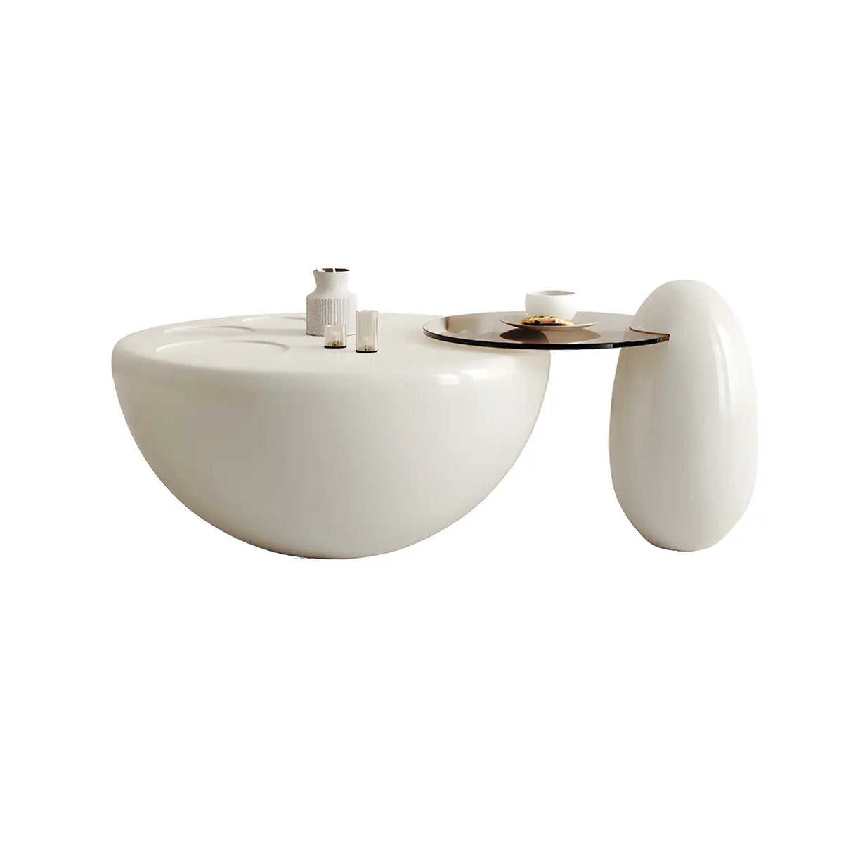 Beige Round Wood Top Pedestal Base Coffee Table Set Image - 9