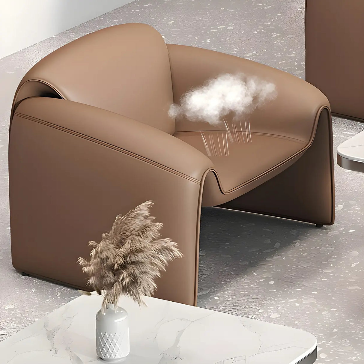 Beige Scratch Resistant Faux Leather Single Sofa Image - 11