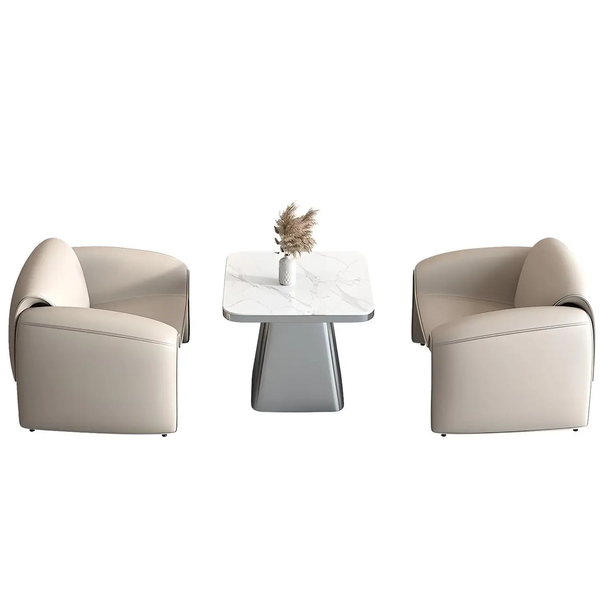 Beige Scratch Resistant Faux Leather Single Sofa Image - 2