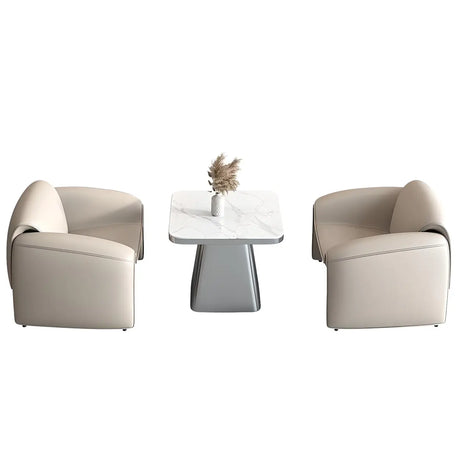 Beige Scratch Resistant Faux Leather Single Sofa Image - 2