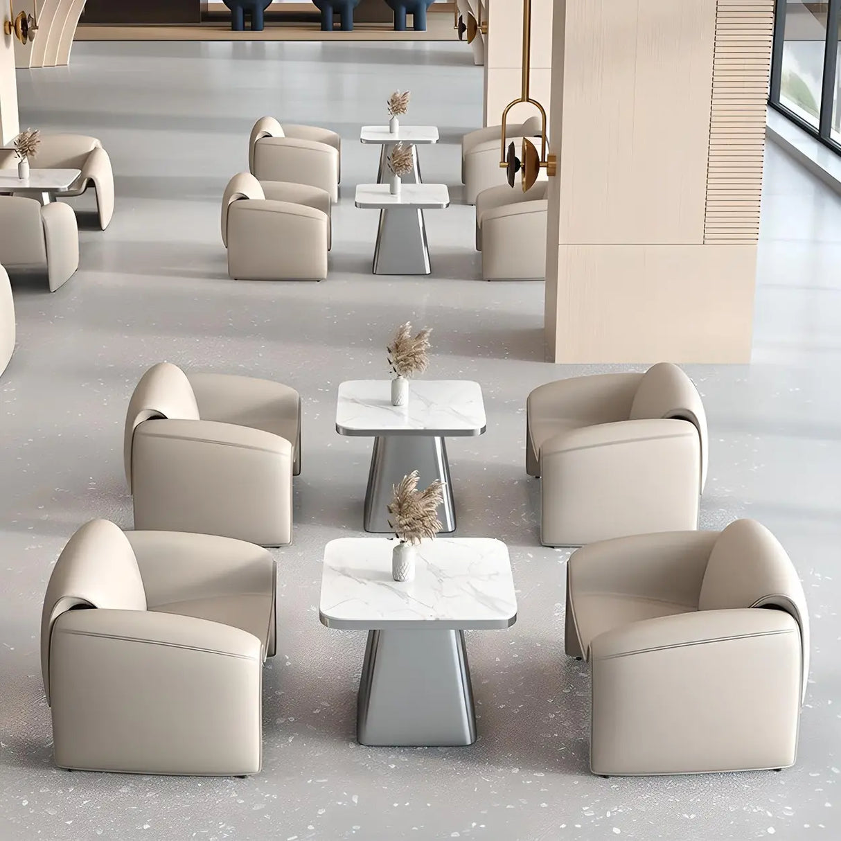 Beige Scratch Resistant Faux Leather Single Sofa Image - 4