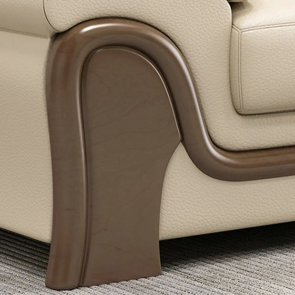 Beige Scratch Resistant Faux Leather Sofa Set with Arms Image - 12