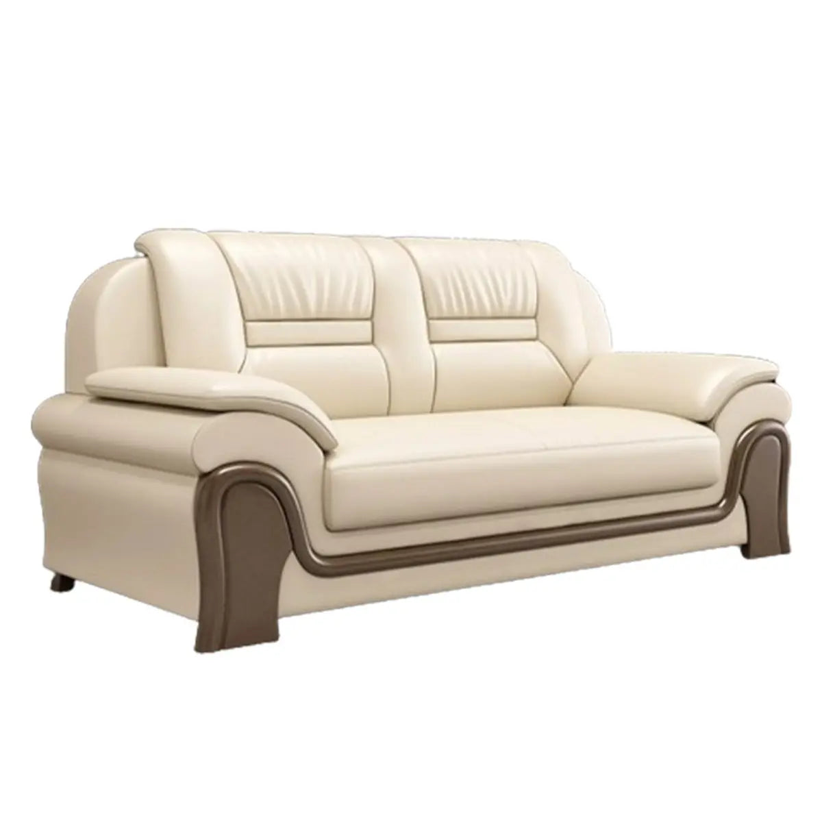 Beige Scratch Resistant Faux Leather Sofa Set with Arms Image - 2