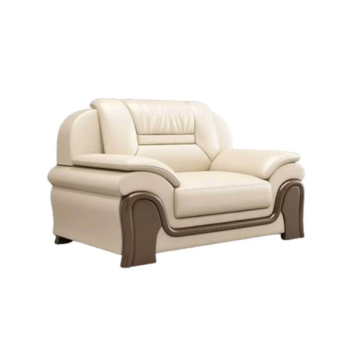 Beige Scratch Resistant Faux Leather Sofa Set with Arms Image - 3