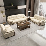 Beige Scratch Resistant Faux Leather Sofa Set with Arms Image - 4
