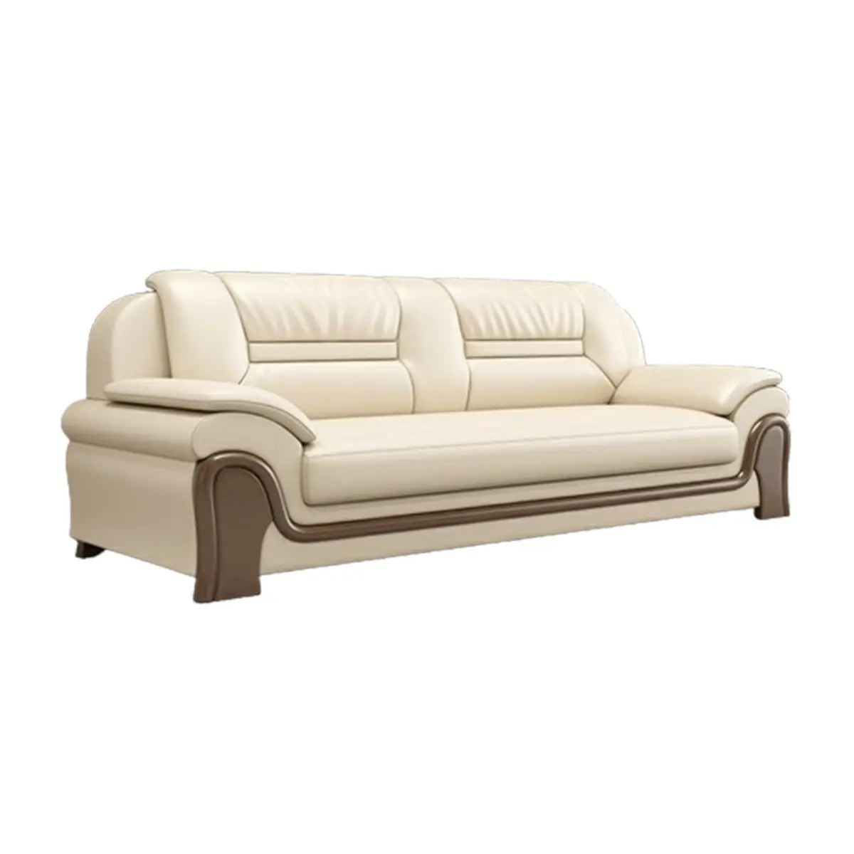 Beige Scratch Resistant Faux Leather Sofa Set with Arms Image - 5