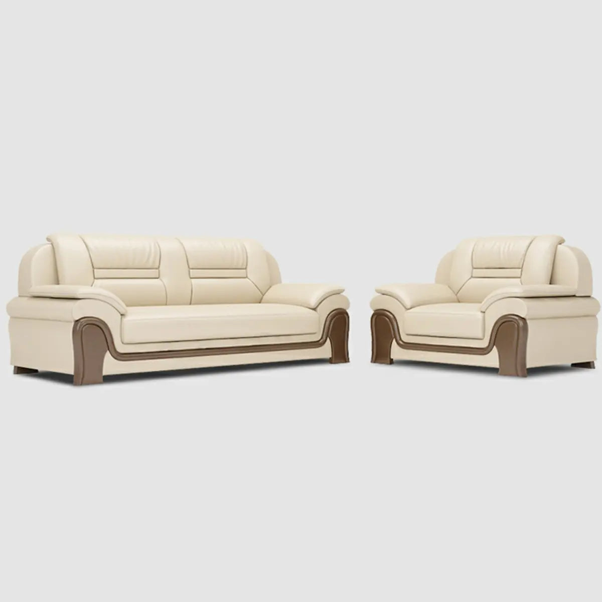 Beige Scratch Resistant Faux Leather Sofa Set with Arms Image - 7