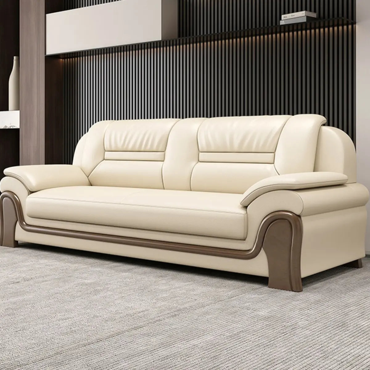 Beige Scratch Resistant Faux Leather Sofa Set with Arms Image - 8