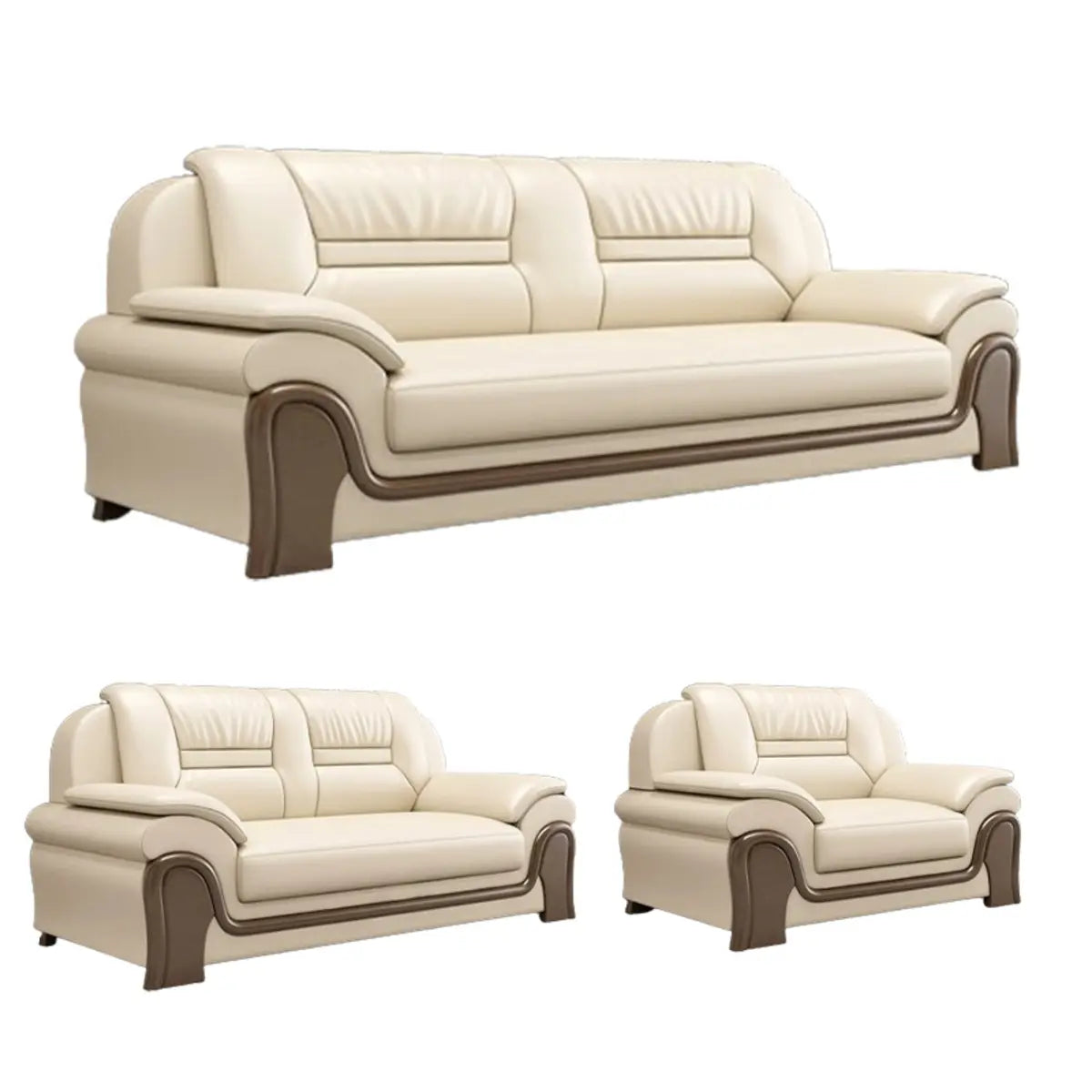 Beige Scratch Resistant Faux Leather Sofa Set with Arms Image - 9