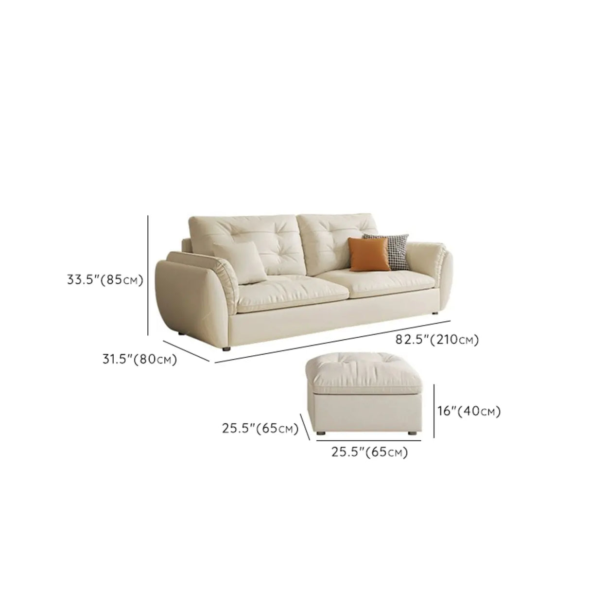 Beige Scratch Resistant Pillow Back Sofa with Ottoman Image - 25