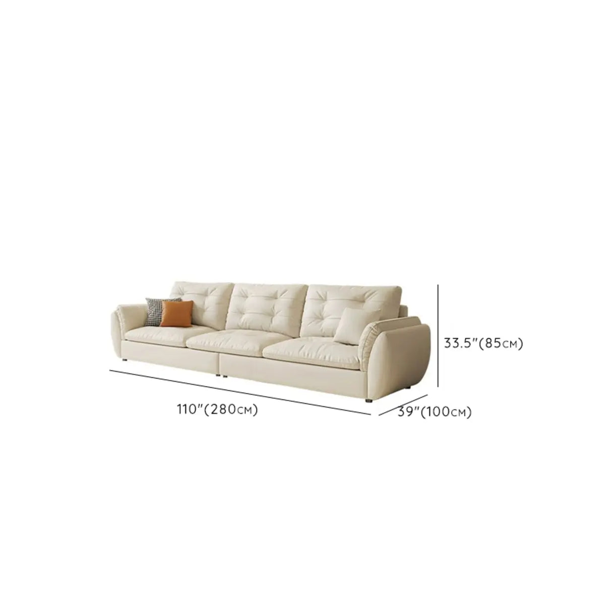 Beige Scratch Resistant Pillow Back Sofa with Ottoman Image - 32