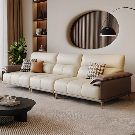 Beige Scratch Resistant Wood Frame Sofa with Arms Image - 1
