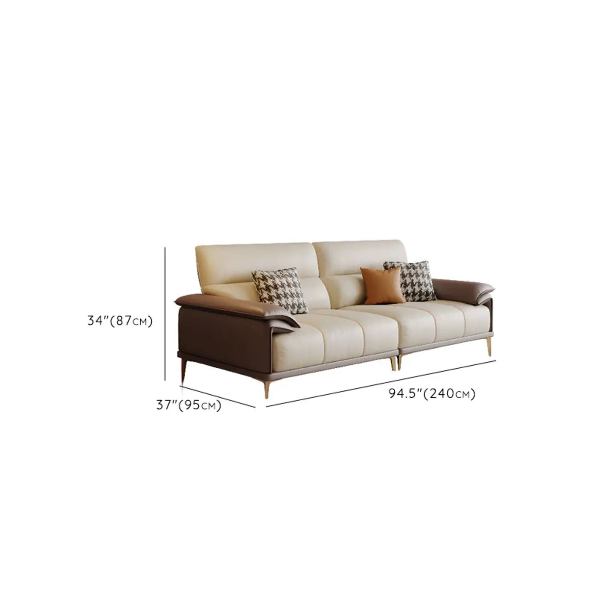 Beige Scratch Resistant Wood Frame Sofa with Arms 