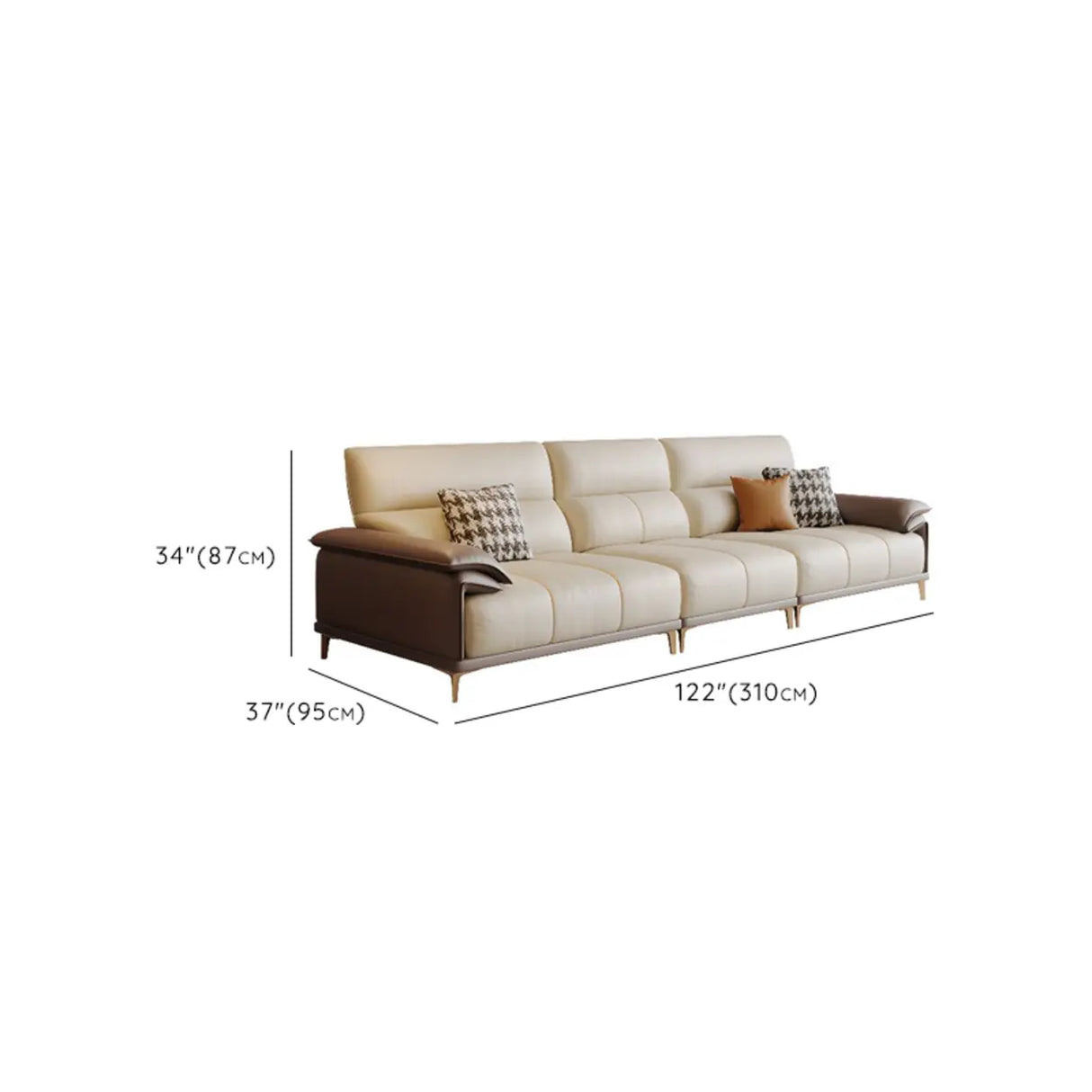 Beige Scratch Resistant Wood Frame Sofa with Arms Image - 9