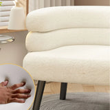 Beige Sherpa Fabric Curved Back Accent Chair with Arms Image - 7