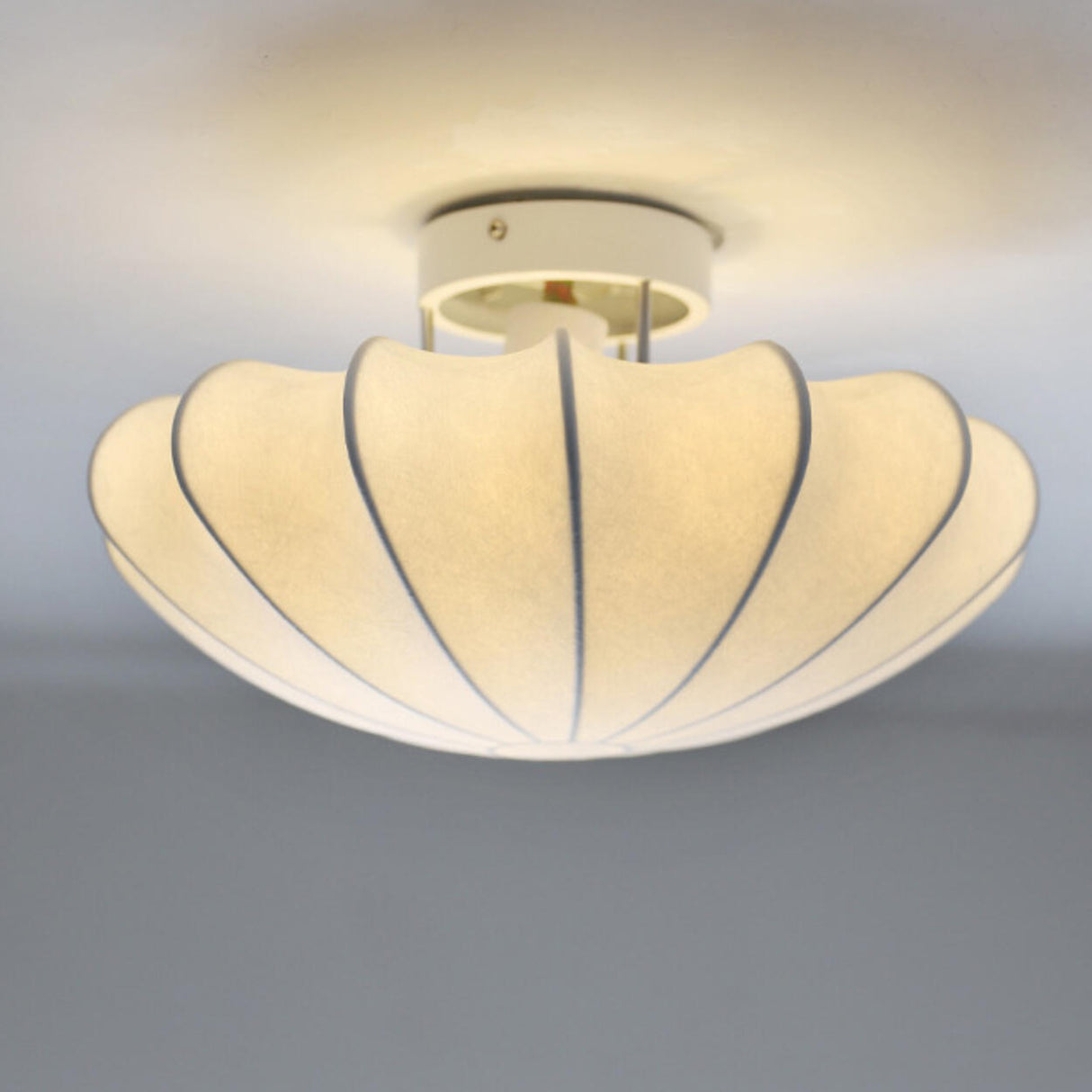 Beige Silk Flower Semi-Flush Mount Light Living Room Image - 10