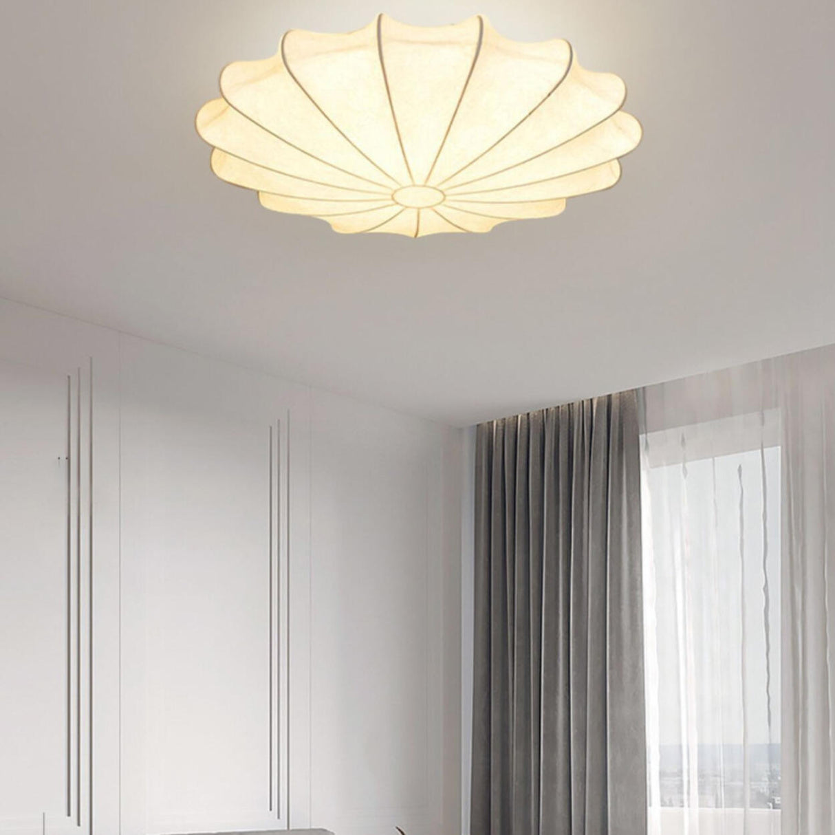 Beige Silk Flower Semi-Flush Mount Light Living Room Image - 3
