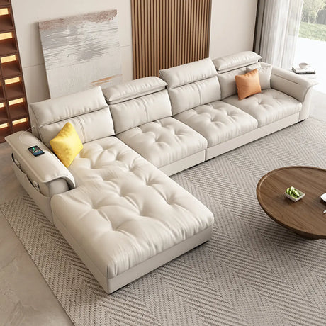 Beige Spacious Comfort L-Shape Leather Storage Sofa Image - 1