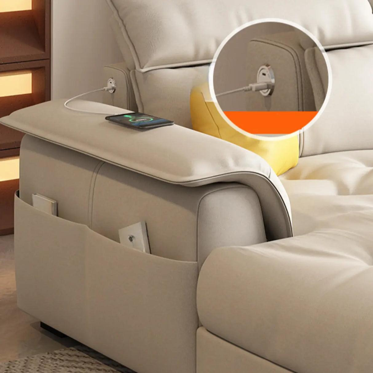 Beige Spacious Comfort L-Shape Leather Storage Sofa Image - 10