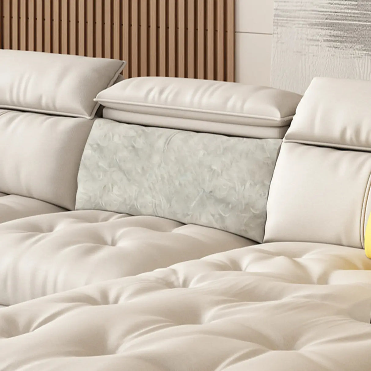 Beige Spacious Comfort L-Shape Leather Storage Sofa Image - 11
