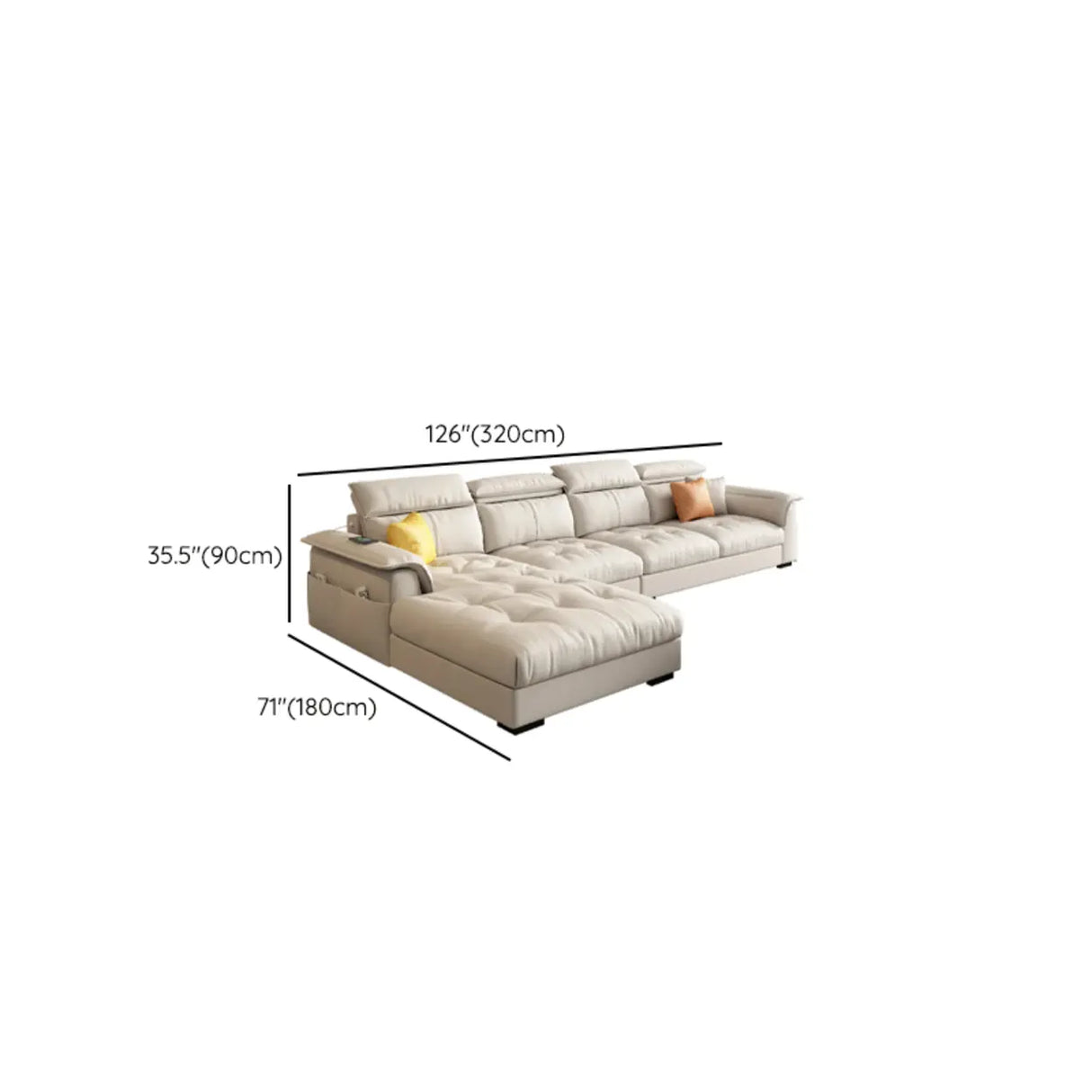 Beige Spacious Comfort L-Shape Leather Storage Sofa 