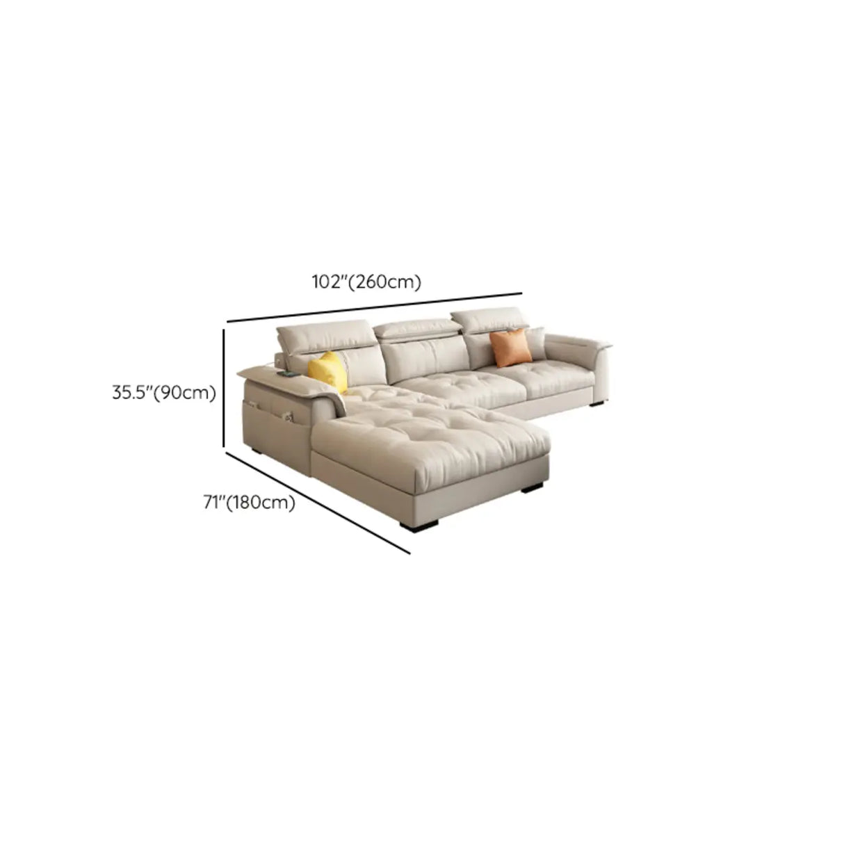 Beige Spacious Comfort L-Shape Leather Storage Sofa Image - 13