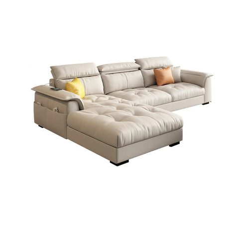 Beige Spacious Comfort L-Shape Leather Storage Sofa Image - 2