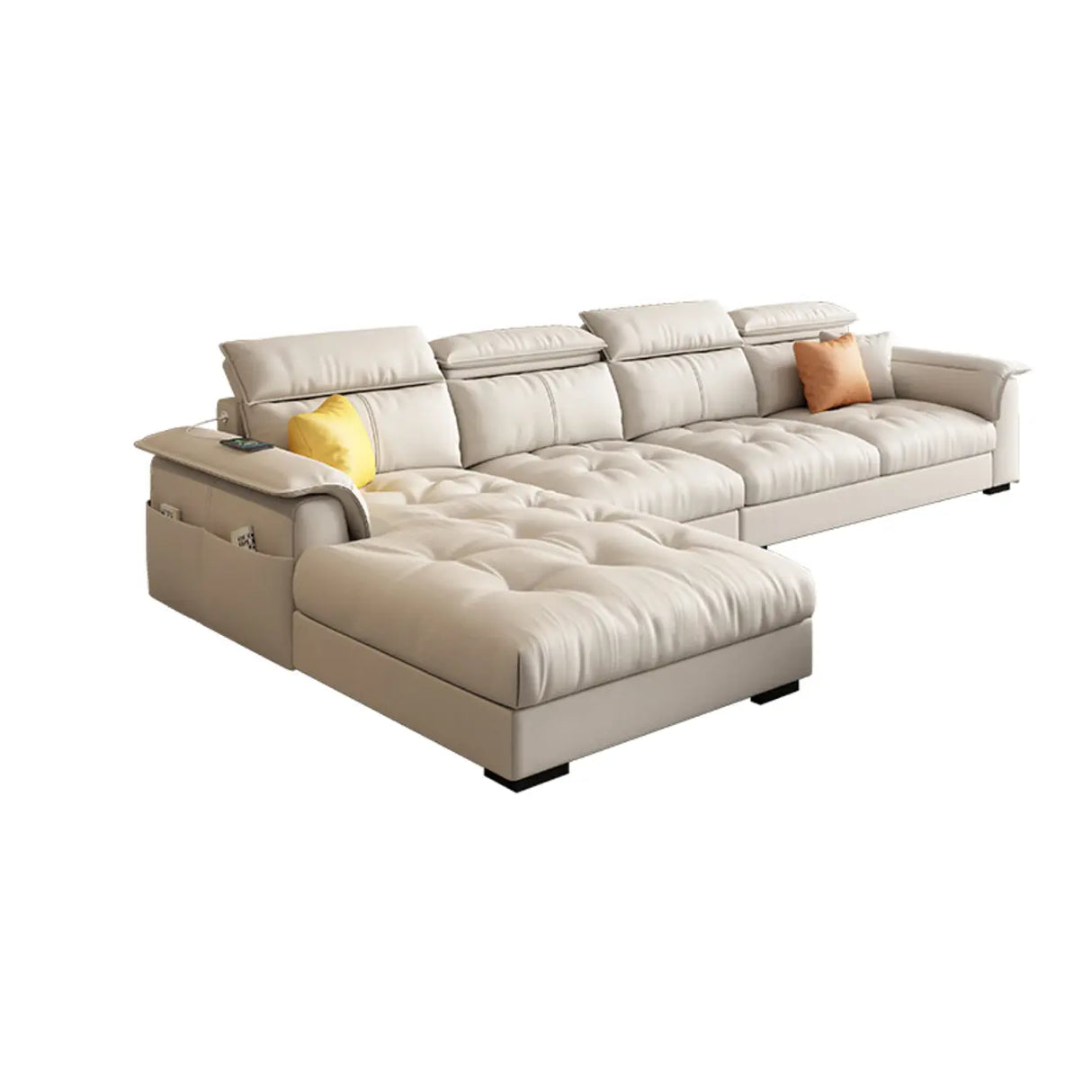 Beige Spacious Comfort L-Shape Leather Storage Sofa Image - 3