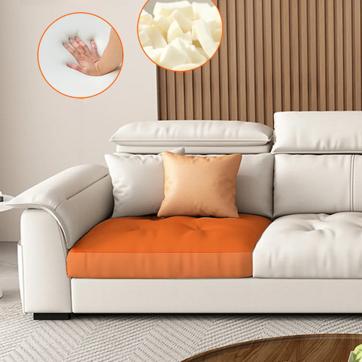 Beige Spacious Comfort L-Shape Leather Storage Sofa Image - 4