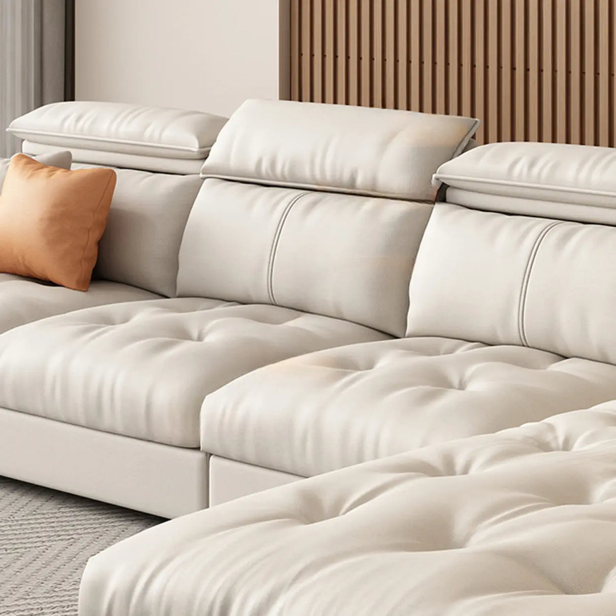 Beige Spacious Comfort L-Shape Leather Storage Sofa Image - 8