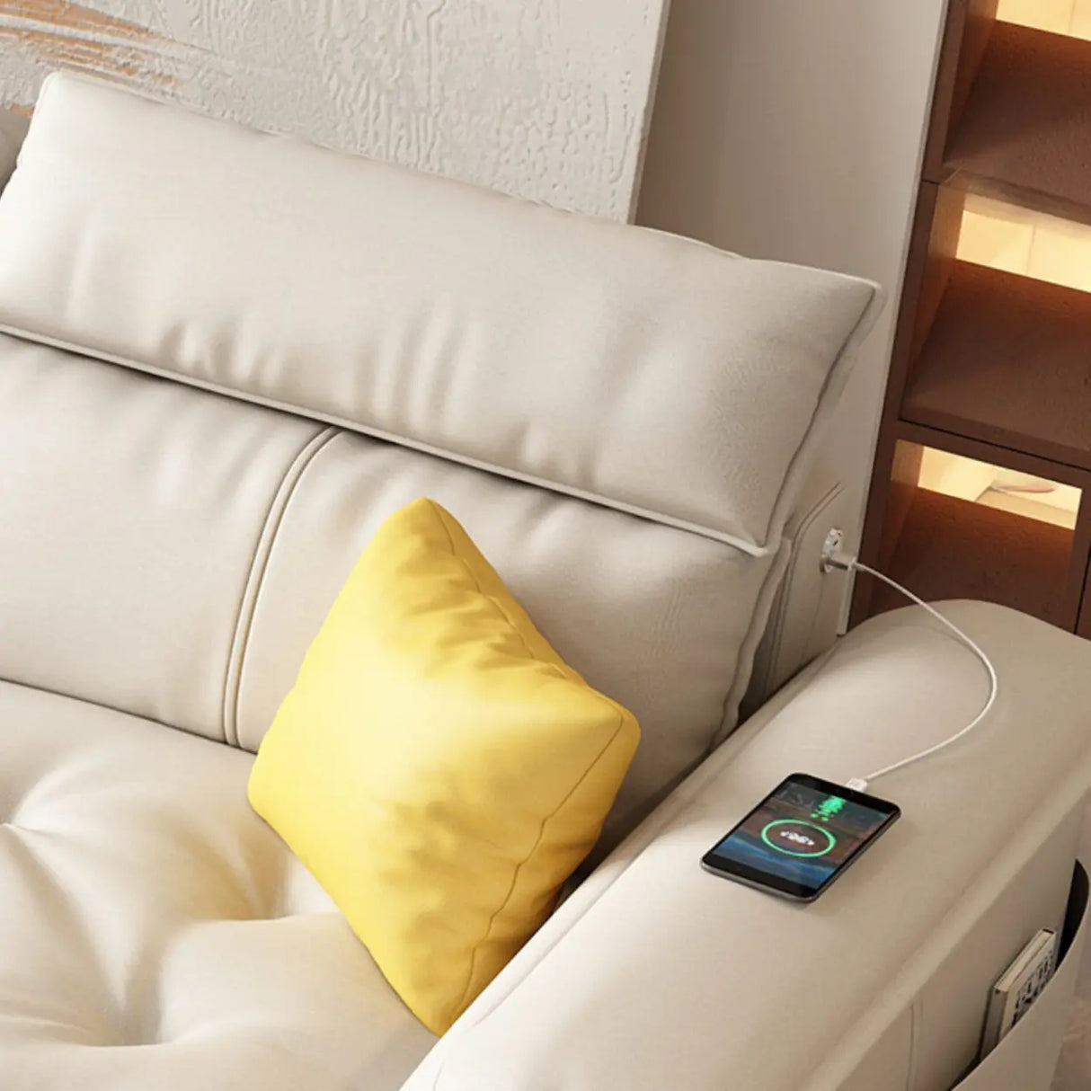 Beige Spacious Comfort L-Shape Leather Storage Sofa Image - 9