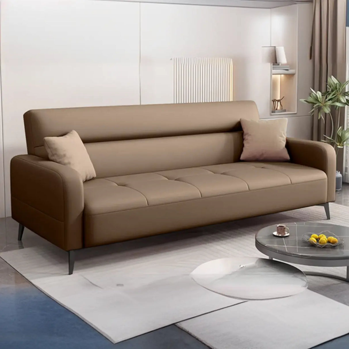 Beige Stain Resistant Anti Cat Scratch Leather Sleeper Image - 5