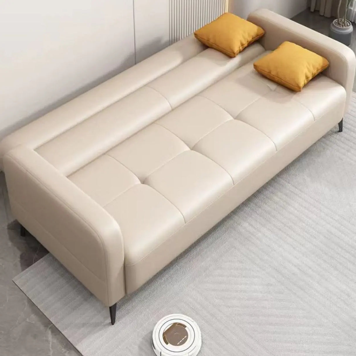 Beige Stain Resistant Anti Cat Scratch Leather Sleeper Image - 6