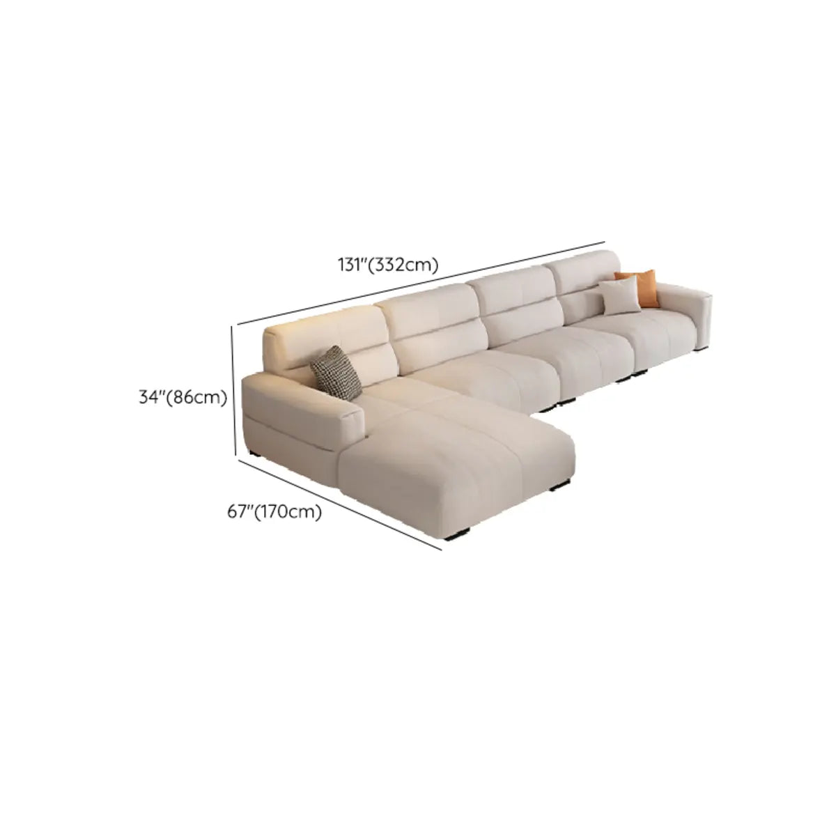 Beige Stain Resistant Fabric Tight Back Sofa Chaise Image - 11
