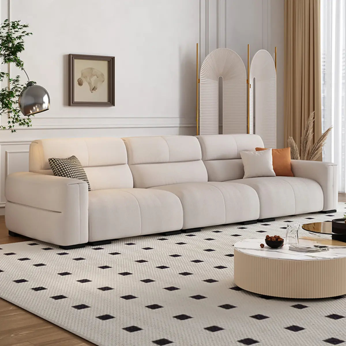 Beige Stain Resistant Fabric Tight Back Sofa Chaise Image - 4