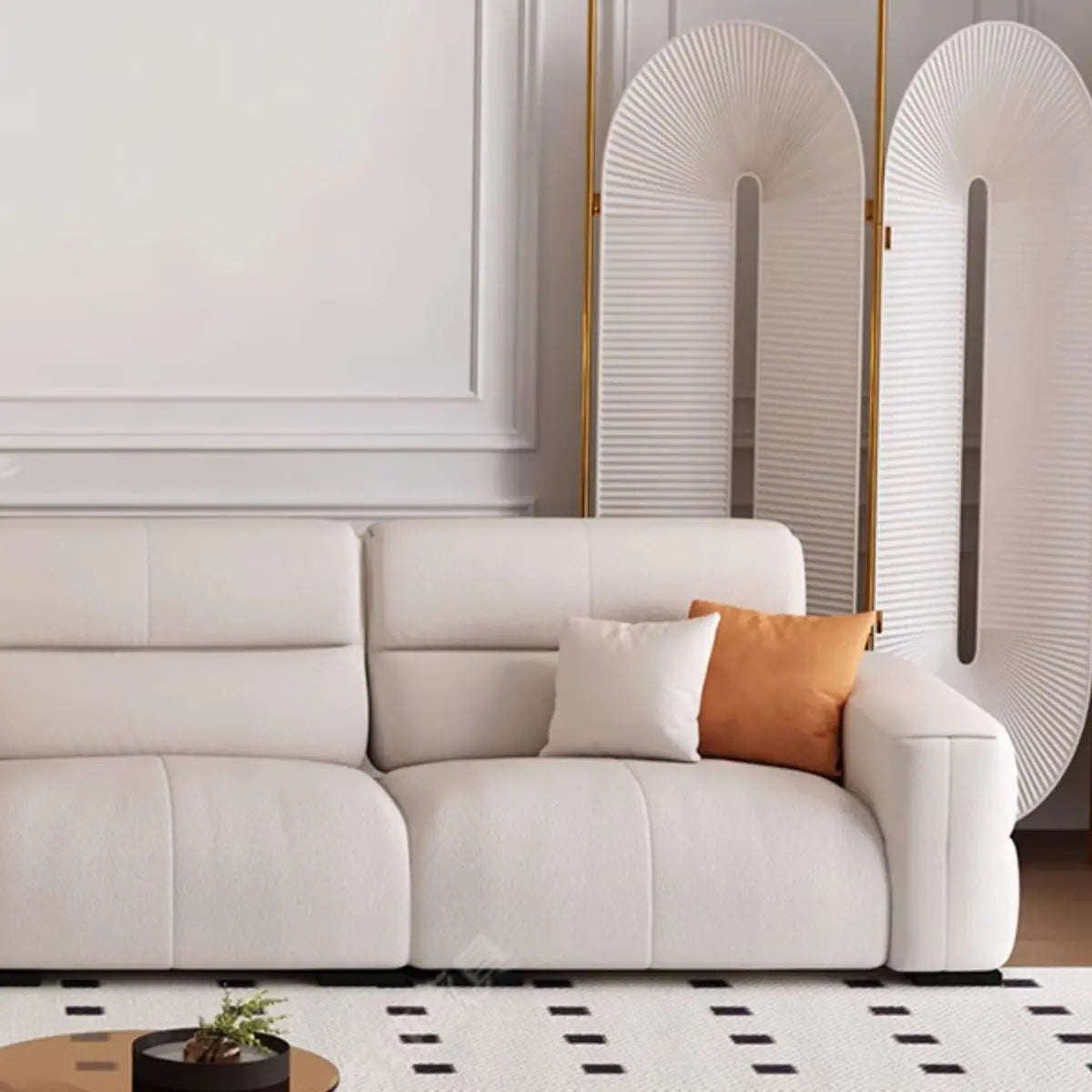 Beige Stain Resistant Fabric Tight Back Sofa Chaise Image - 6