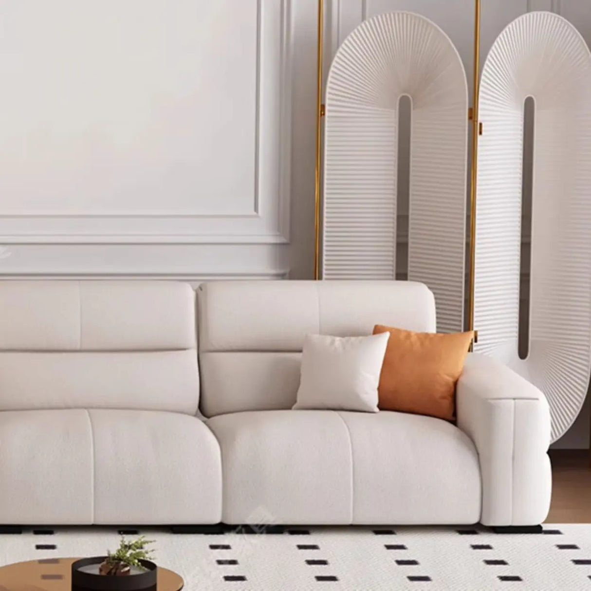 Beige Stain Resistant Fabric Tight Back Sofa Chaise Image - 6